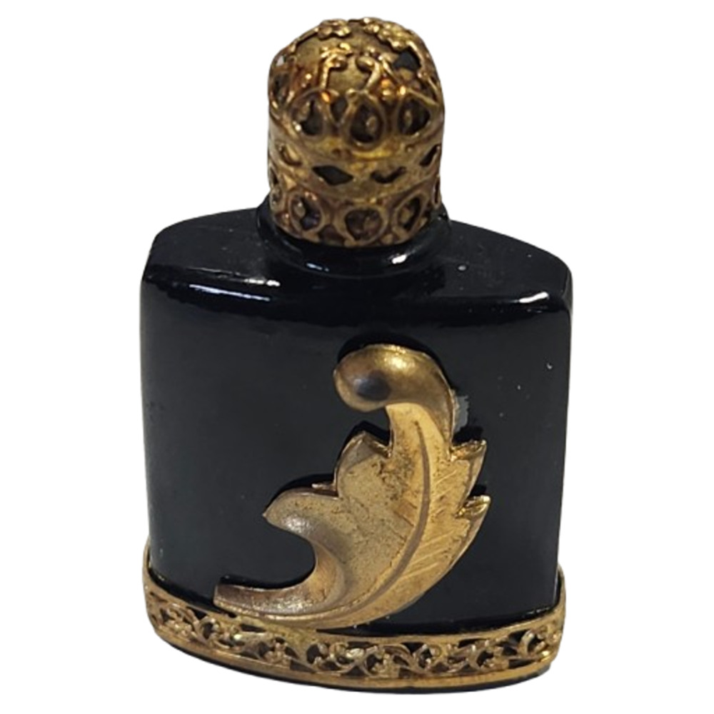 Vtg 1940s 50s  Austria Black Jet Glass Brass Miniature Mini  Perfume Bottle